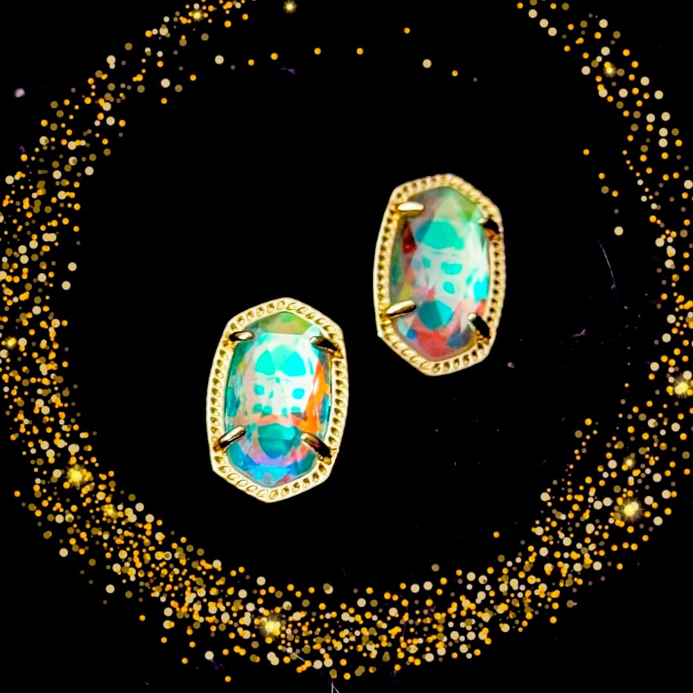 New Kendra Scott Ellie Gold Stud Earrings In Dichroic Glass *WITH BOX & BOW* NEW
